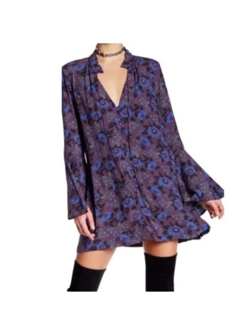 Free People Purple Floral Boho Magic Mystery Tunic Women XS - Picture 1 of 11